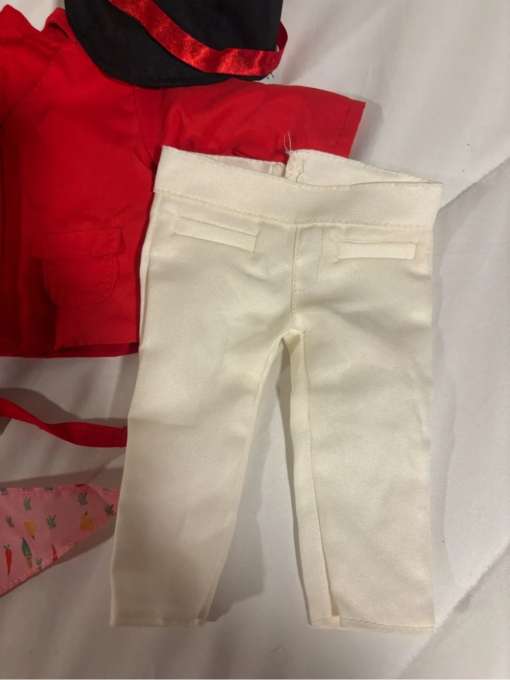 18” doll Red Jacket & White Pants Doll Outfit Set with hat, scarf & belt bag